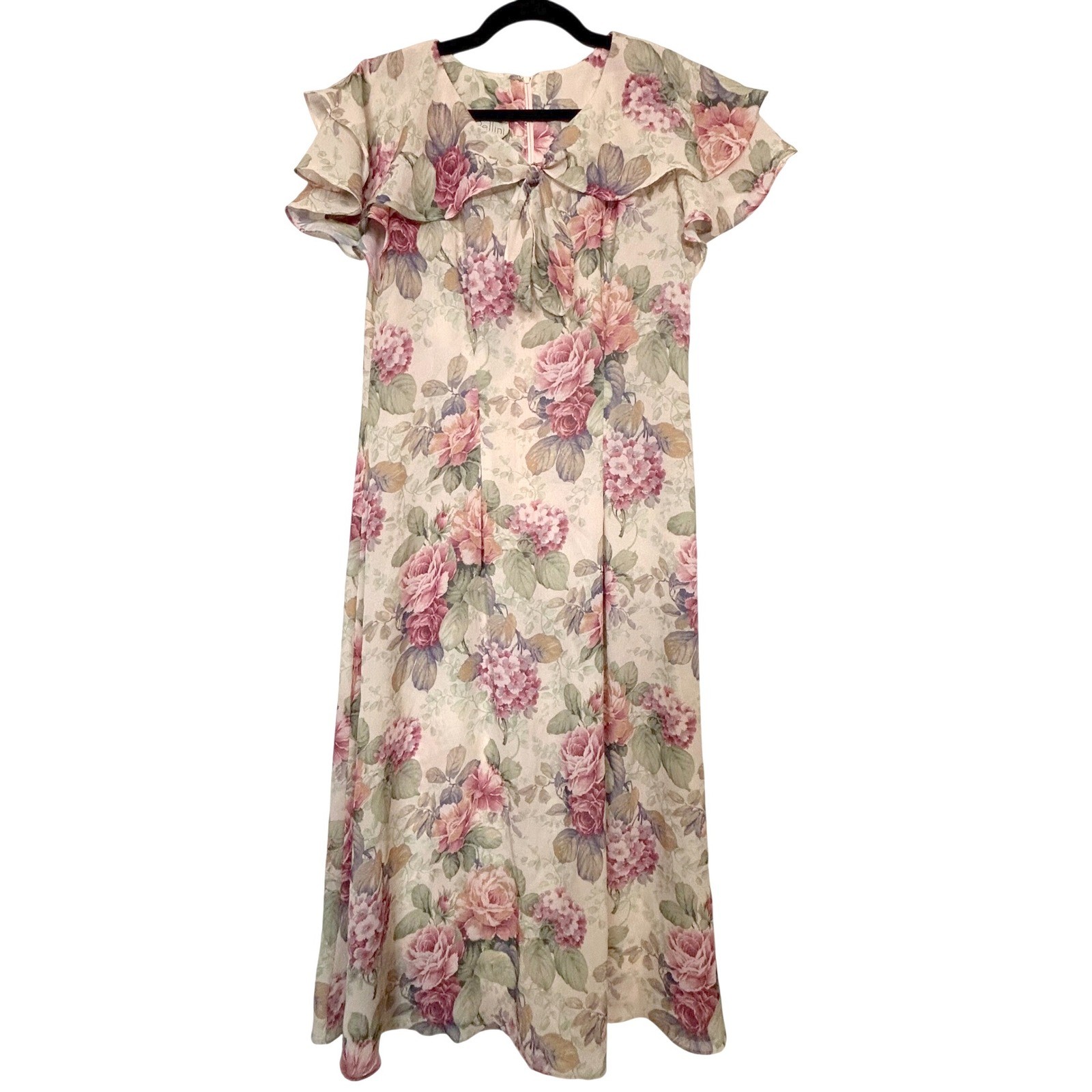 vintage pellini romantic floral 90s y2k ruffle tie collar dress garden feminine