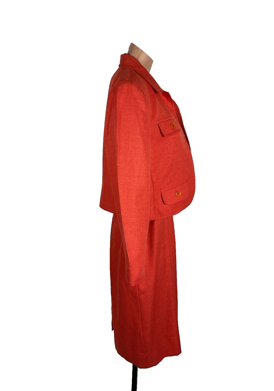 Henry Lee Dress Suit Sz 8 Petite, Coral Orange, made in USA, vintage 90’s Belted