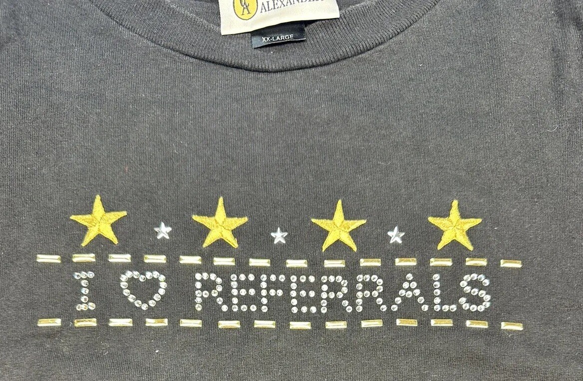 Single Stitch Christine Alexander Black I Love Referrals Jewel T Shirt Vtg 90s