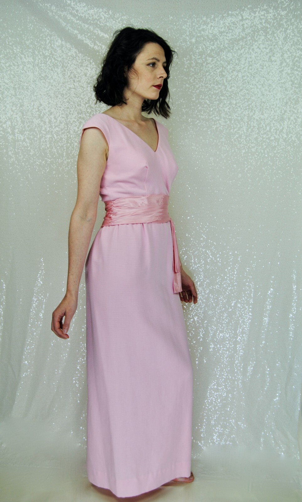 1960s Vintage Jay Herbert of California Pink Formal Gown with Satin Sash – Sm