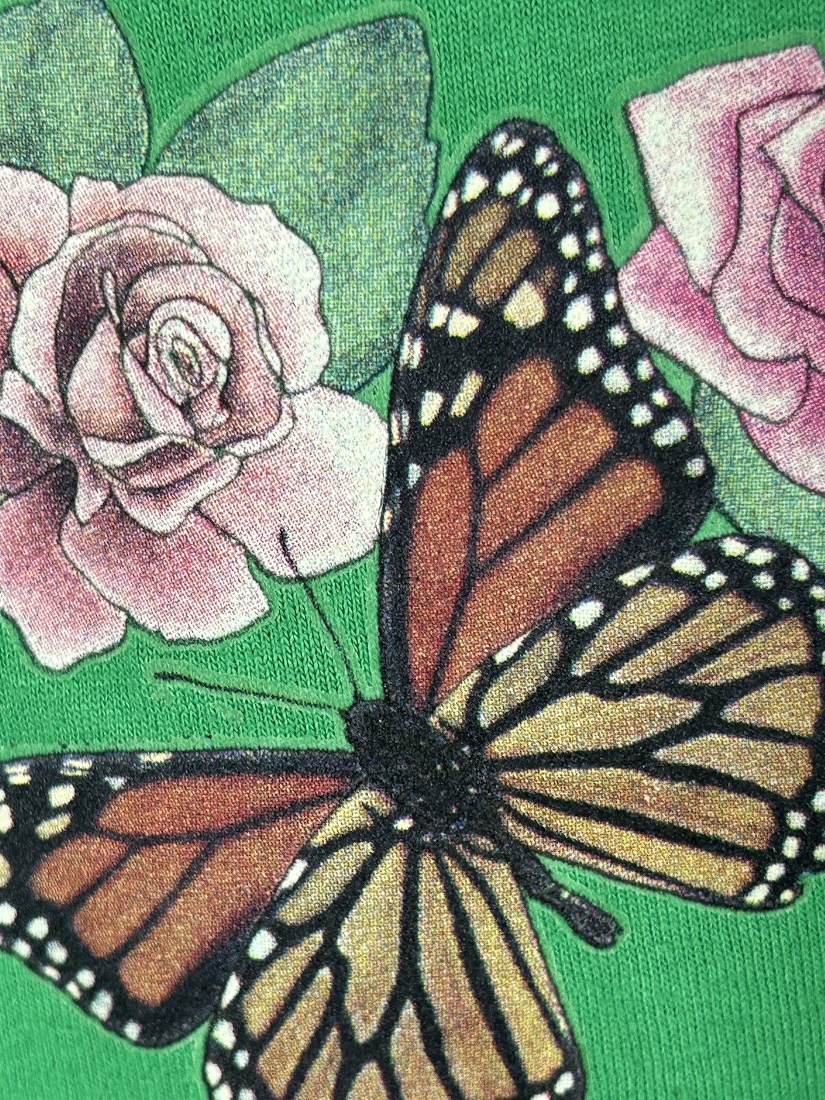 vintage t shirt 90s russell Butterfly Floral Medium Nature green