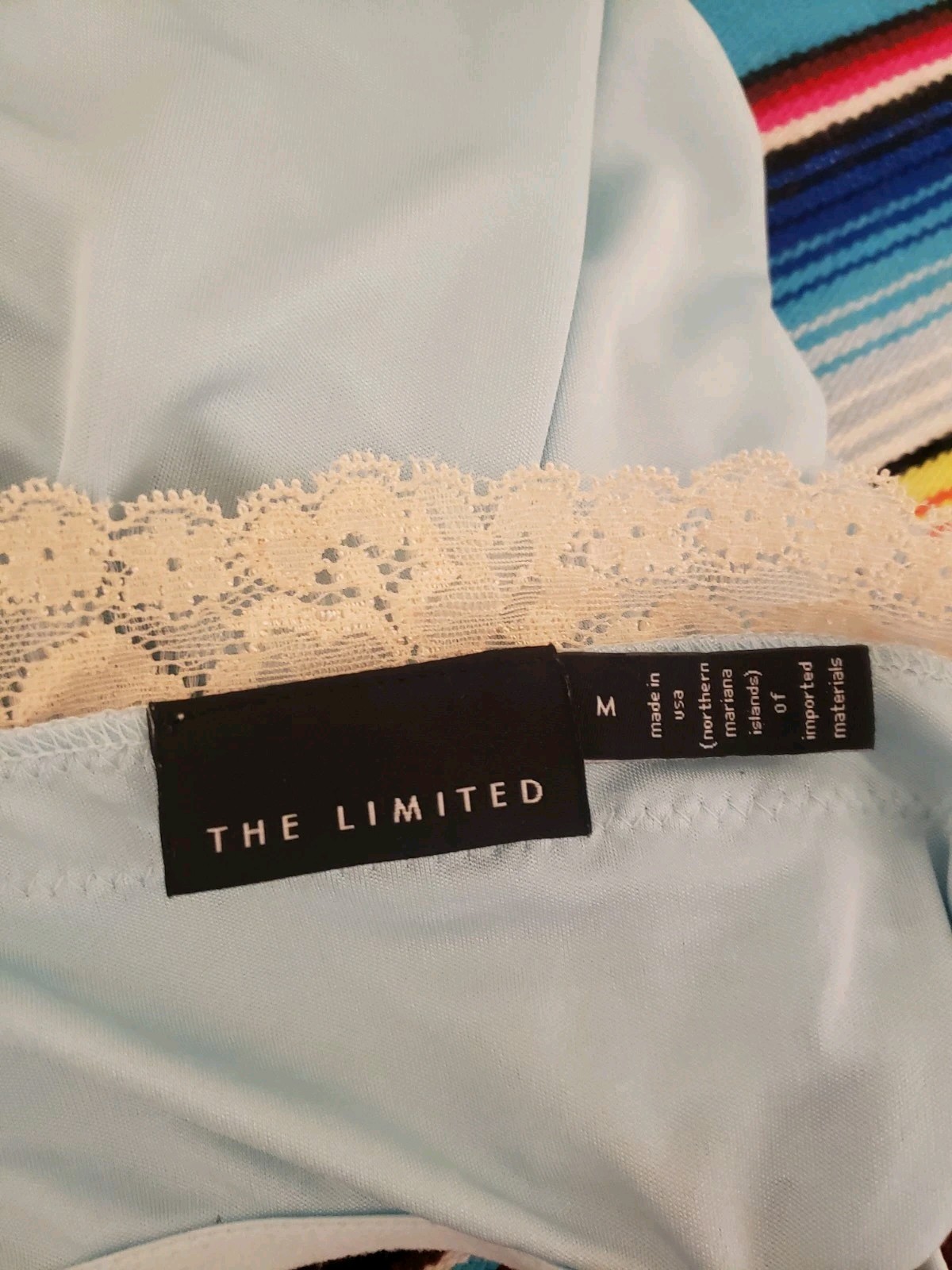 Vtg Y2k The Limited Sz M Blue Tunic Tank Top Beige Lace V Neck Camisole