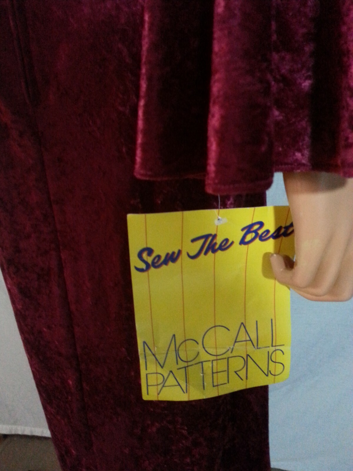 Vtg w TAG 80s McCalls Maxi Dress Faux Velvet Berry Red Angel Slv Medieval Boho 8