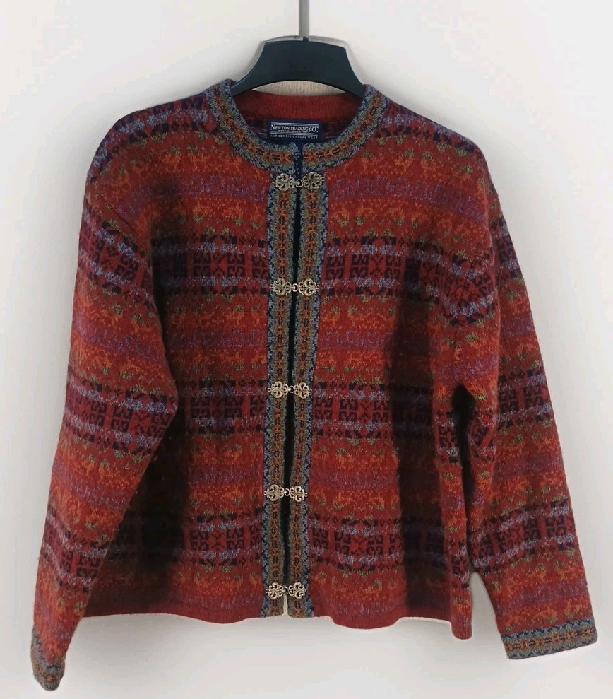 VTG NEWTON TRADING CO WOOL CARDIGAN CASUAL WORK ERRANDS METAL FASTENERS Sz Large