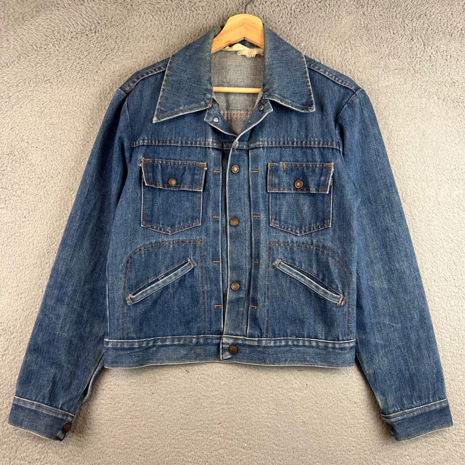 Vintage 70s JC Penny Denim Trucker Jacket Indigo Blue Button Front Womens M