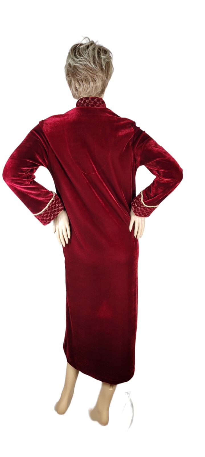 Vintage Whispers Velvet Velour Red & Gold House Coat Robe Nightgown Size Small
