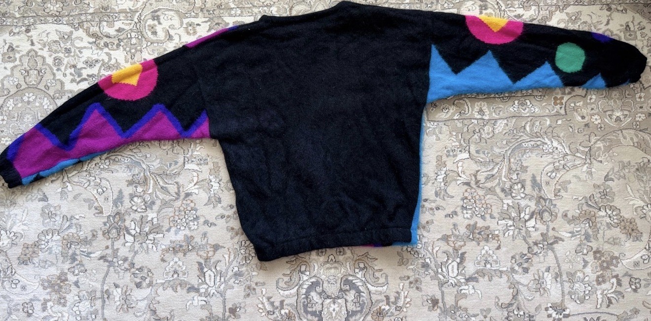 Rafaella 80s New Wave Sweater Angora Sweater, Bright Geometric Pattern sz Small