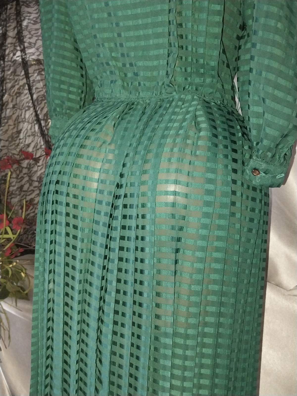 VTG 1970S 1980 Cachet by Bari Protas Dress Pleats Semi sheer 5/6