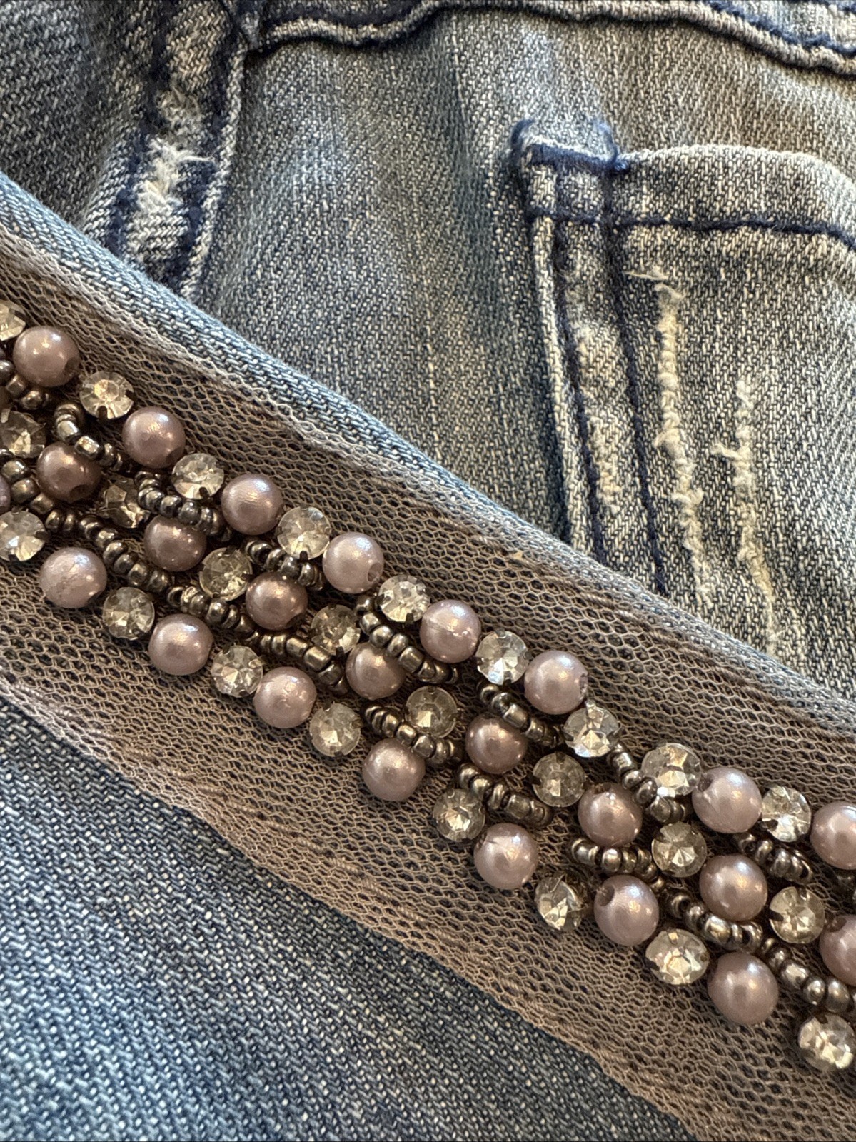 Vintage Baby Phat Capri Pants Distressed Silver Pearls Rhinestones Cat Size 7