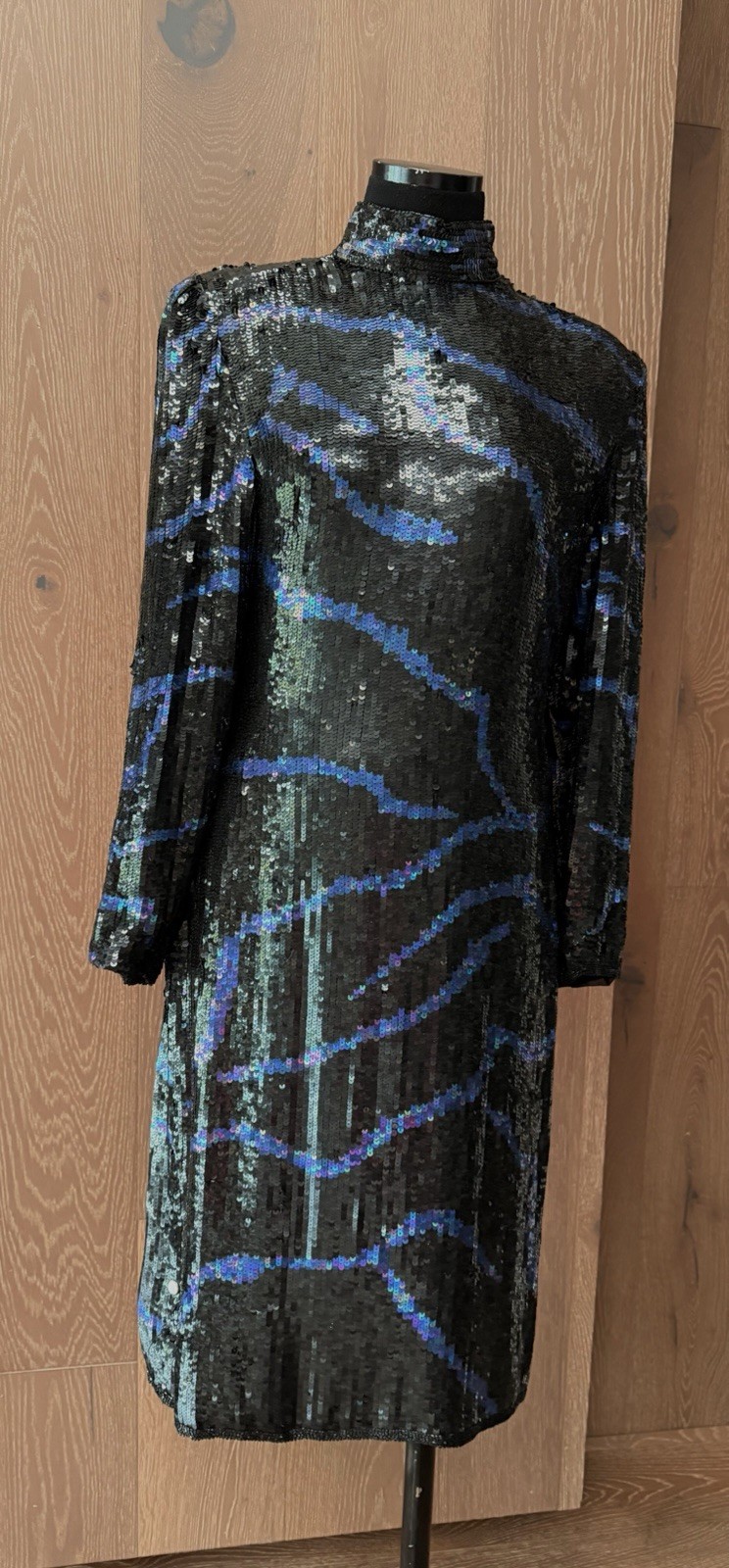 Vintage Black Formal Wedding Cocktails Evening Prom Sequin Embroidered Dress