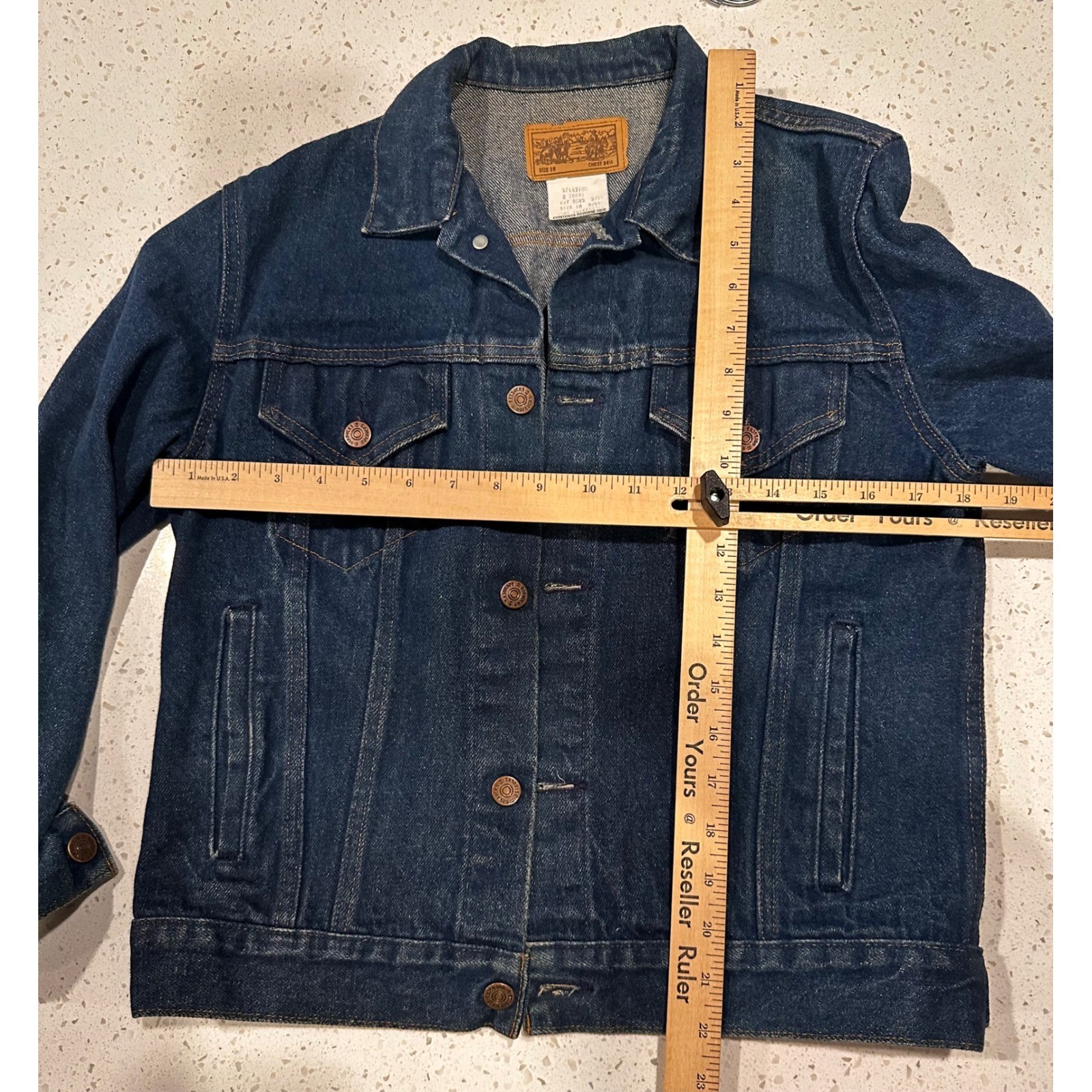 Vintage 1970s Sears Roebucks Denim Trucker Jacket USA Dark Wash Size 18 read