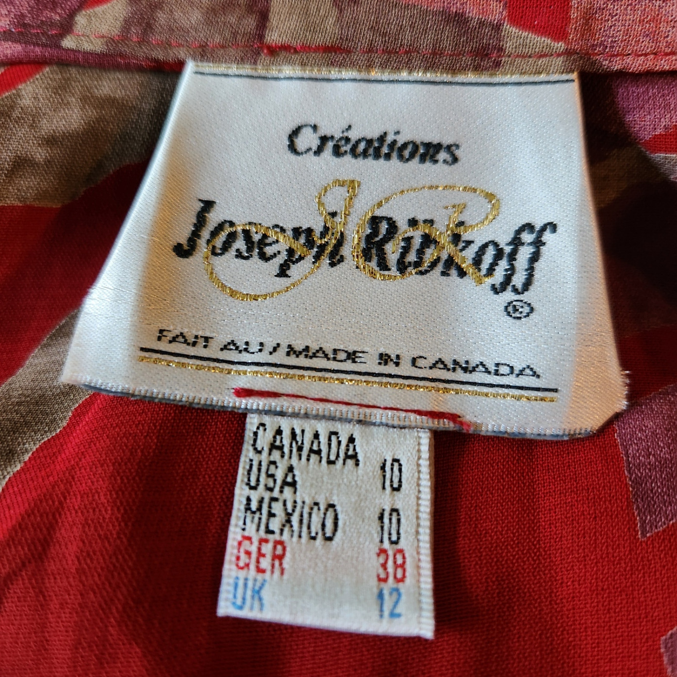 Vintage Y2K Joseph Ribkoff Red Tunic Brown Graphic Art To Wear Boho Size 10