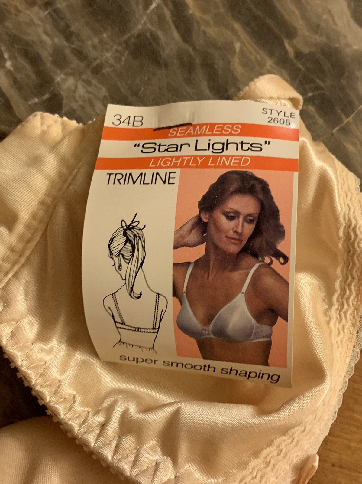 Vintage Bra Smooth Beige Lined Seamless Nude Polyester Adjustable 1970s NEW 34B