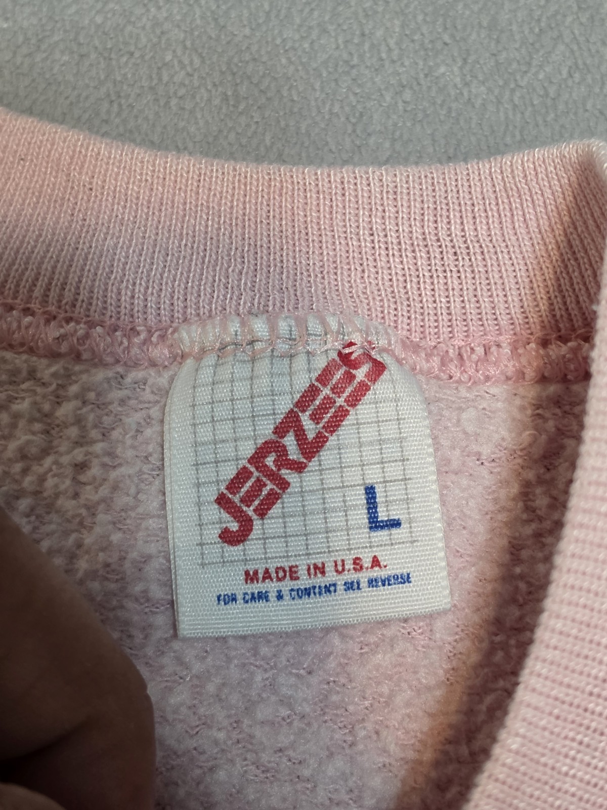 Vintage Jerzees Pink Long Sleeve Sweatshirt Made In USA Size Large Cotton Blend
