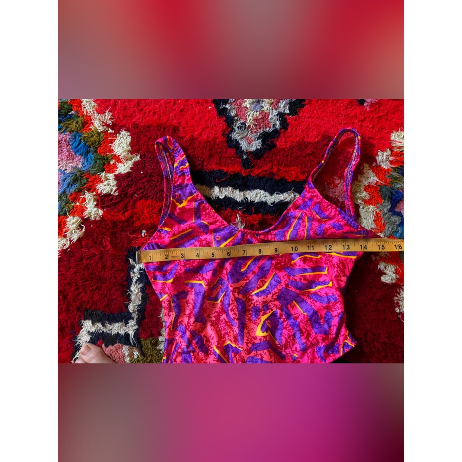 80s Vintage Bright Pink Abstract Print High Cut One Piece Sz M