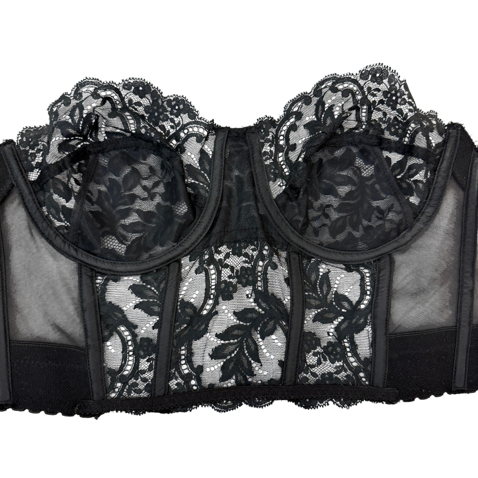 Vintage Fleur de Lace by Smoothie Black Lace Bustier 36Cc