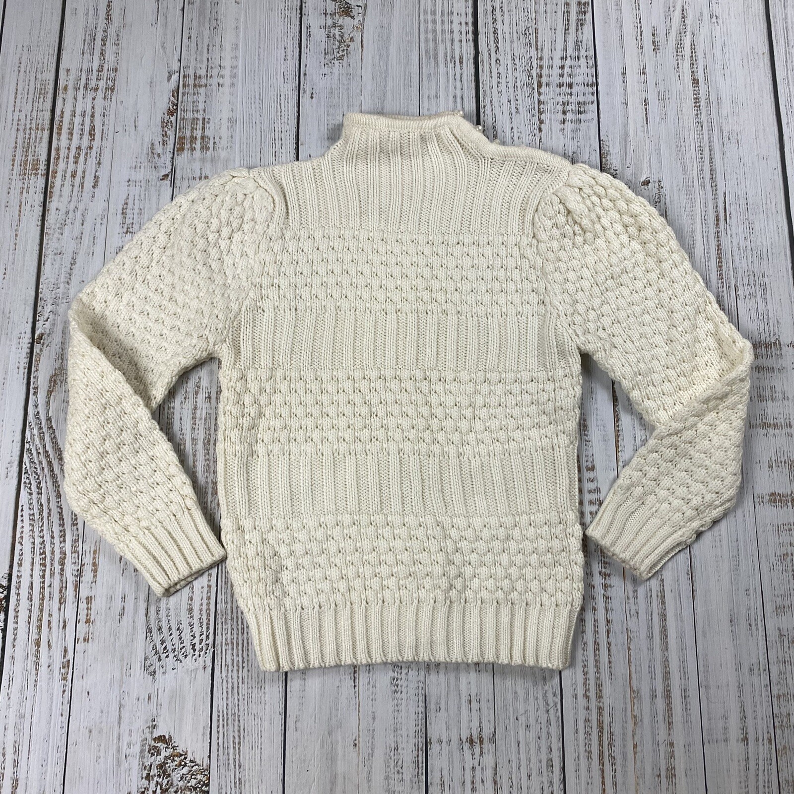 VTG 80s CHERRY STIX IVORY WOMEN’S SWEATER SZ M CARDIGAN BUTTON TURTLE NECK