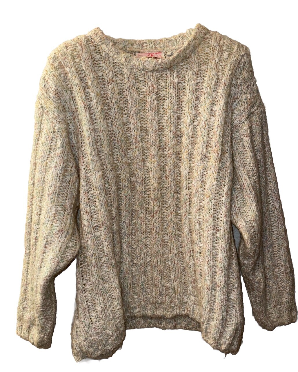 Vtg Fisherman Sweater The Red Wear House Shoulder Pads Pastel Women’s Sz L Warm