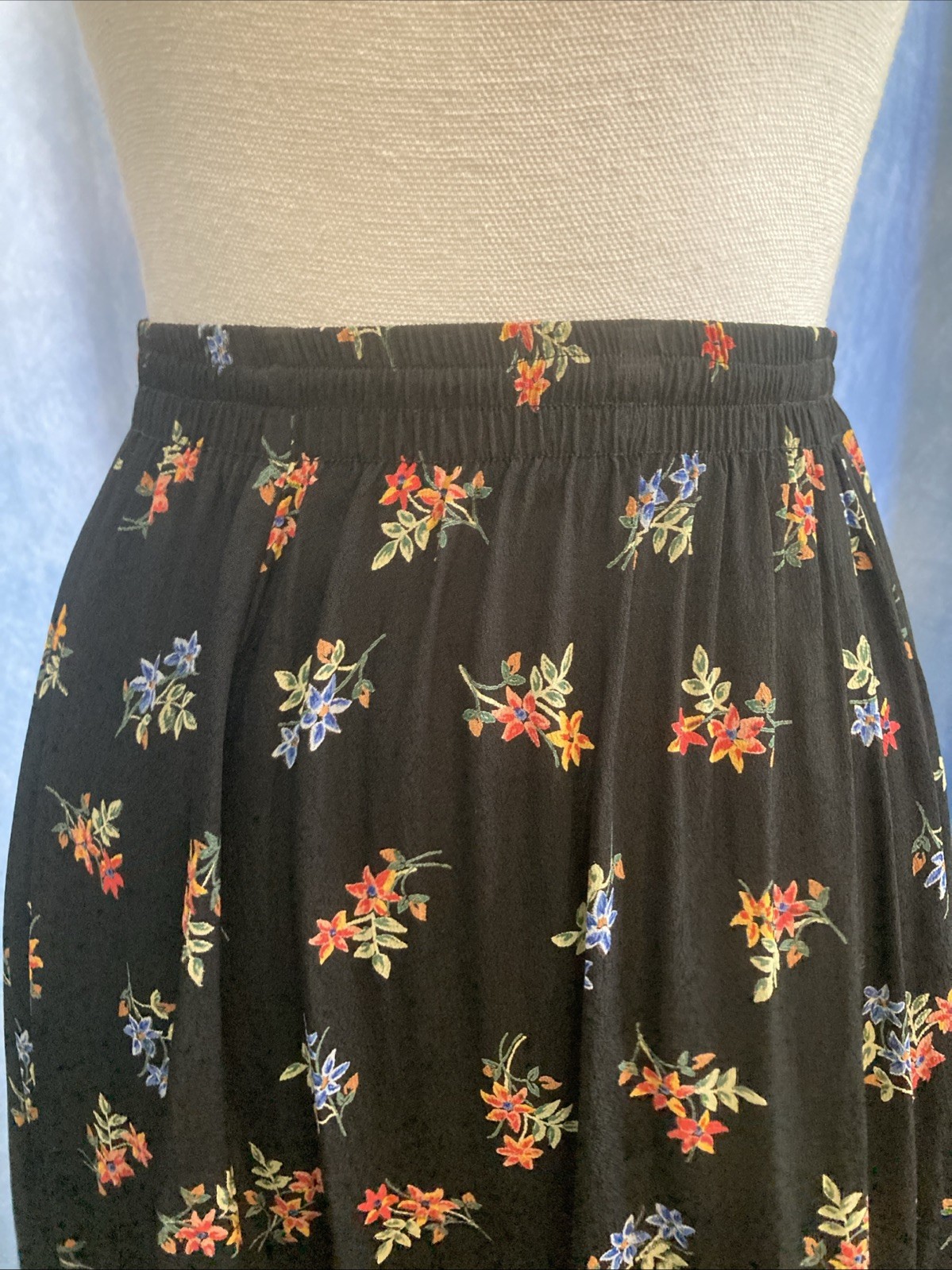 Vtg 90s Autumn Moon Rayon Crepe Floral Maxi Skirt Grunge Whimsigoth USA Boho XS