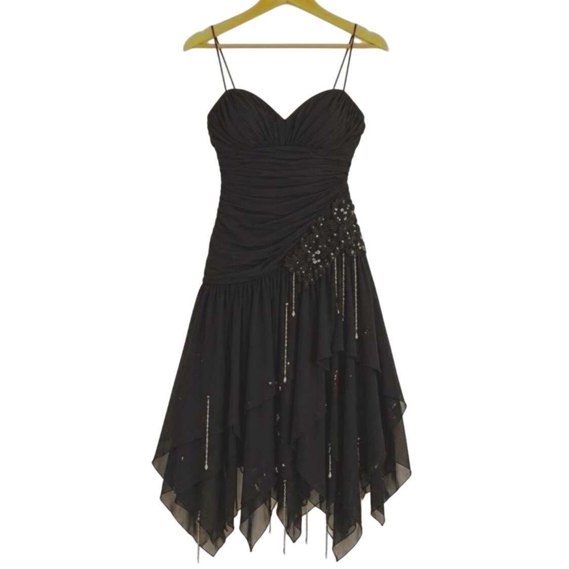 Vintage Elitra Casadei Black Ruched Beaded Sequin Cocktail Dress Sz 8 Hong Kong