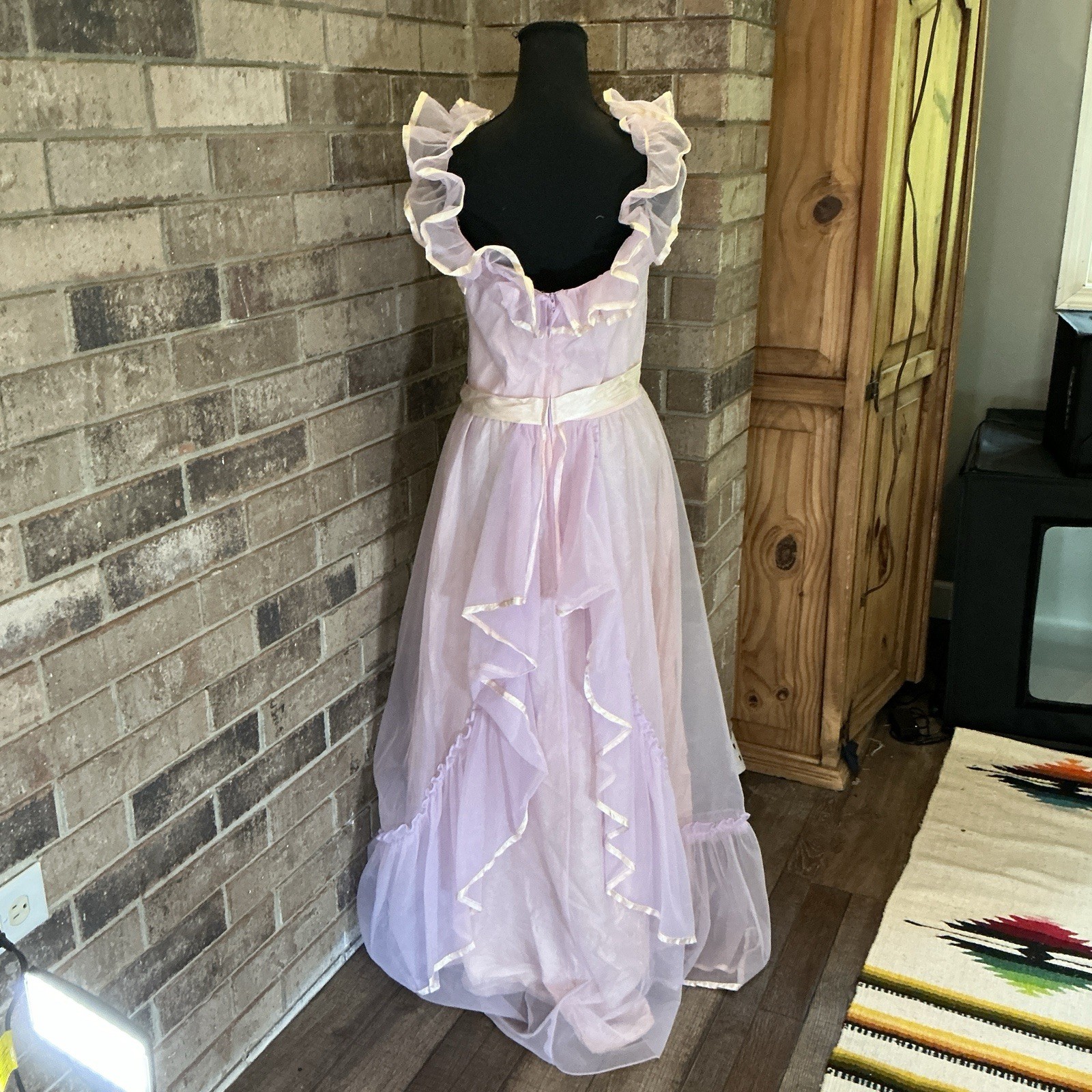 VTG Prom Party Dress Size 13/14 Pink Lavender Organza Ruffle Union USA Made #29F