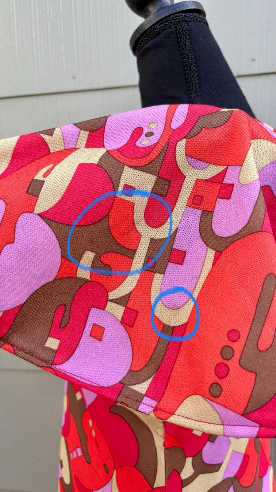 vtg 60s Colorful Geometric Print Flounce Sleeve Psychedelic A-Line Swing Dress