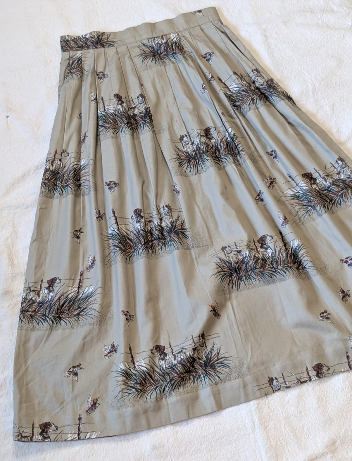 Vintage 80s Women’s All Cotton Hunting Dog Print Maxi Skirt Ruff Hewn Size 14 US