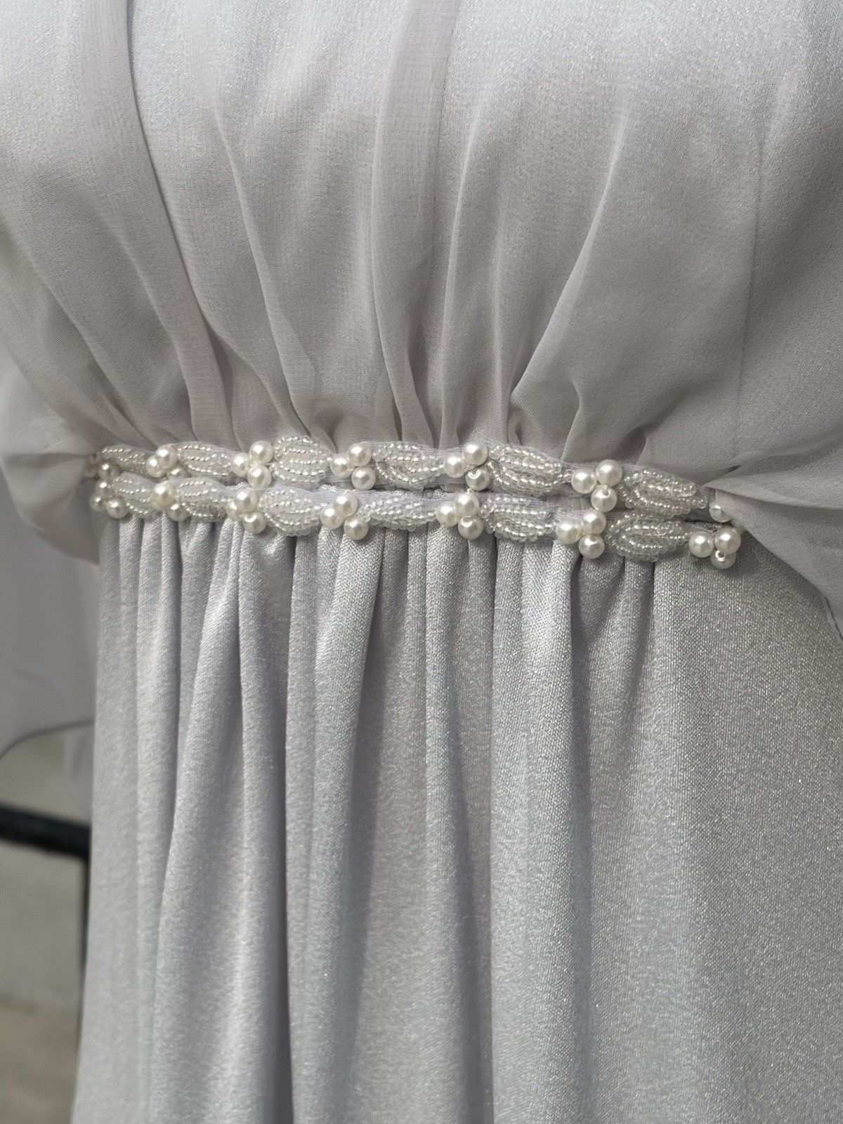 Vintage Emma Domb Silver Gray Chiffon Capelet Maxi Dress 70s 60s Hollywood Glam