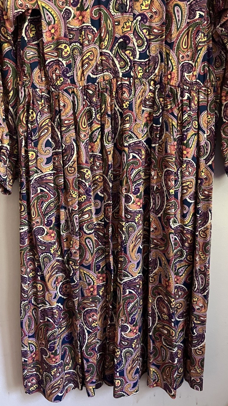 Leslie Fay Dress Vintage Shirt Paisley Print 14 14P Secretary Grandma 80s 90s