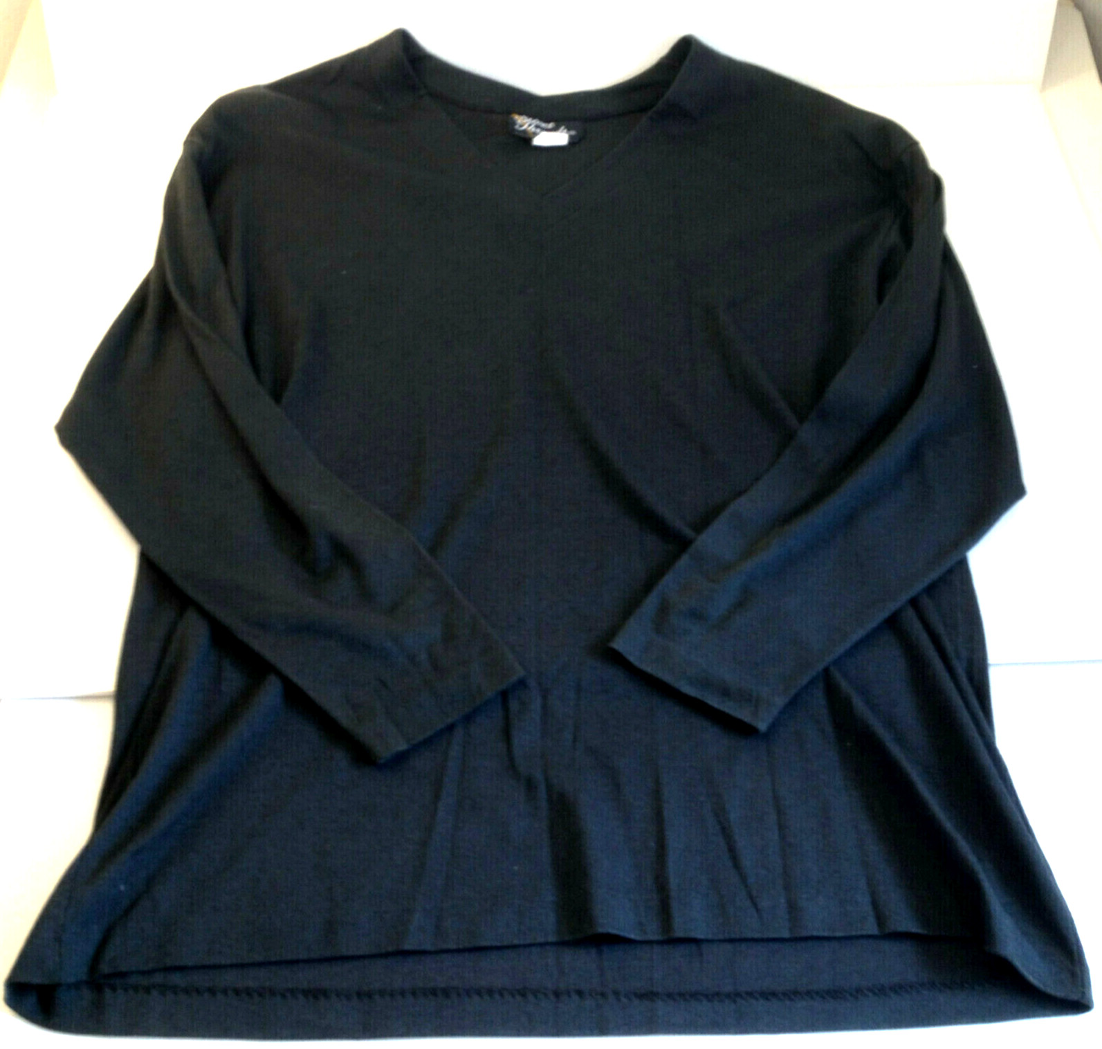 Vintage Silver Threads Ltd Black Long Sleeve Blouse Top size L Made in USA