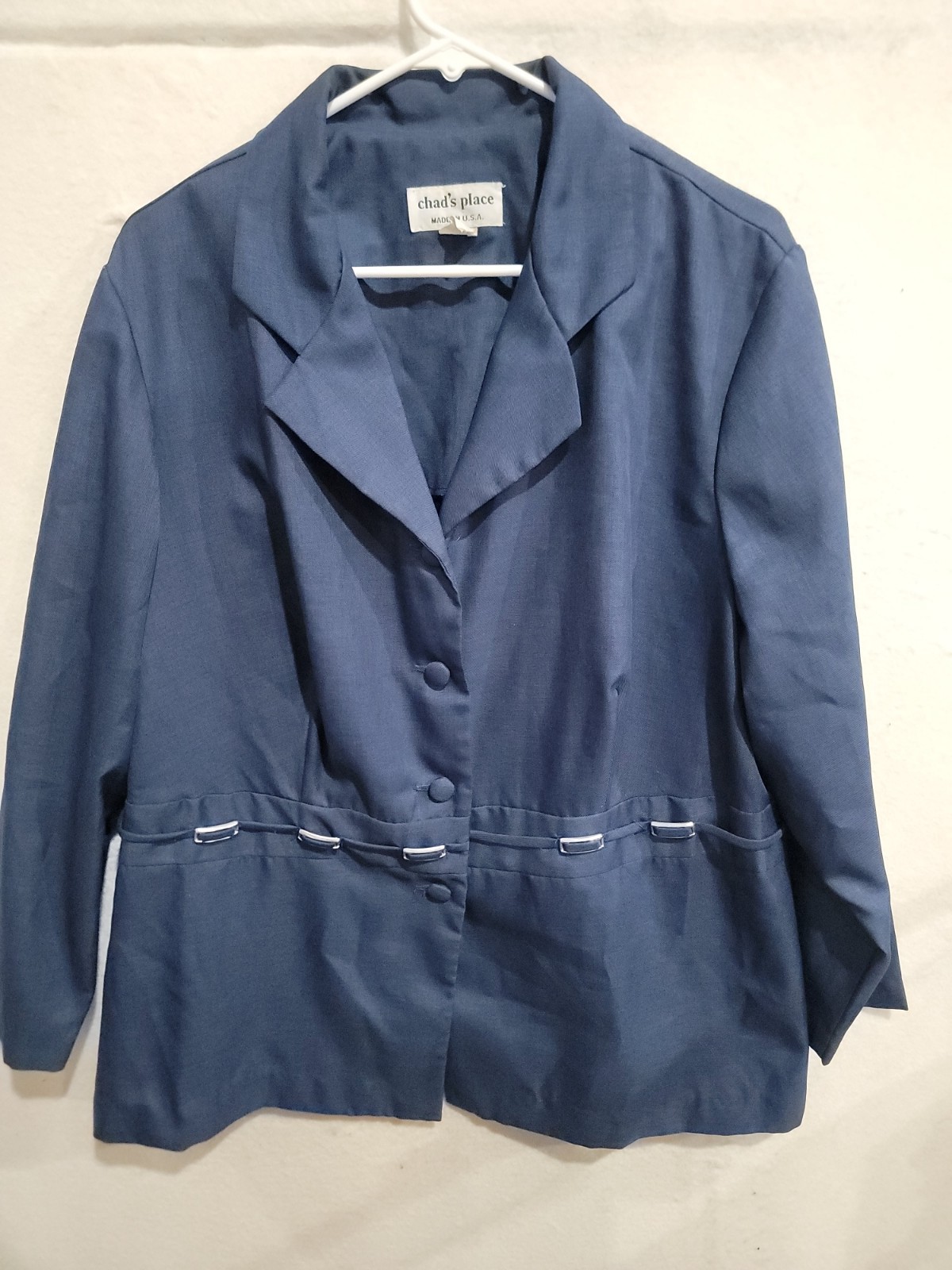 Chad’s Place Navy Blue Blazer Jacket Womens 22WP Made in USA Plus Petite Vtg 90s