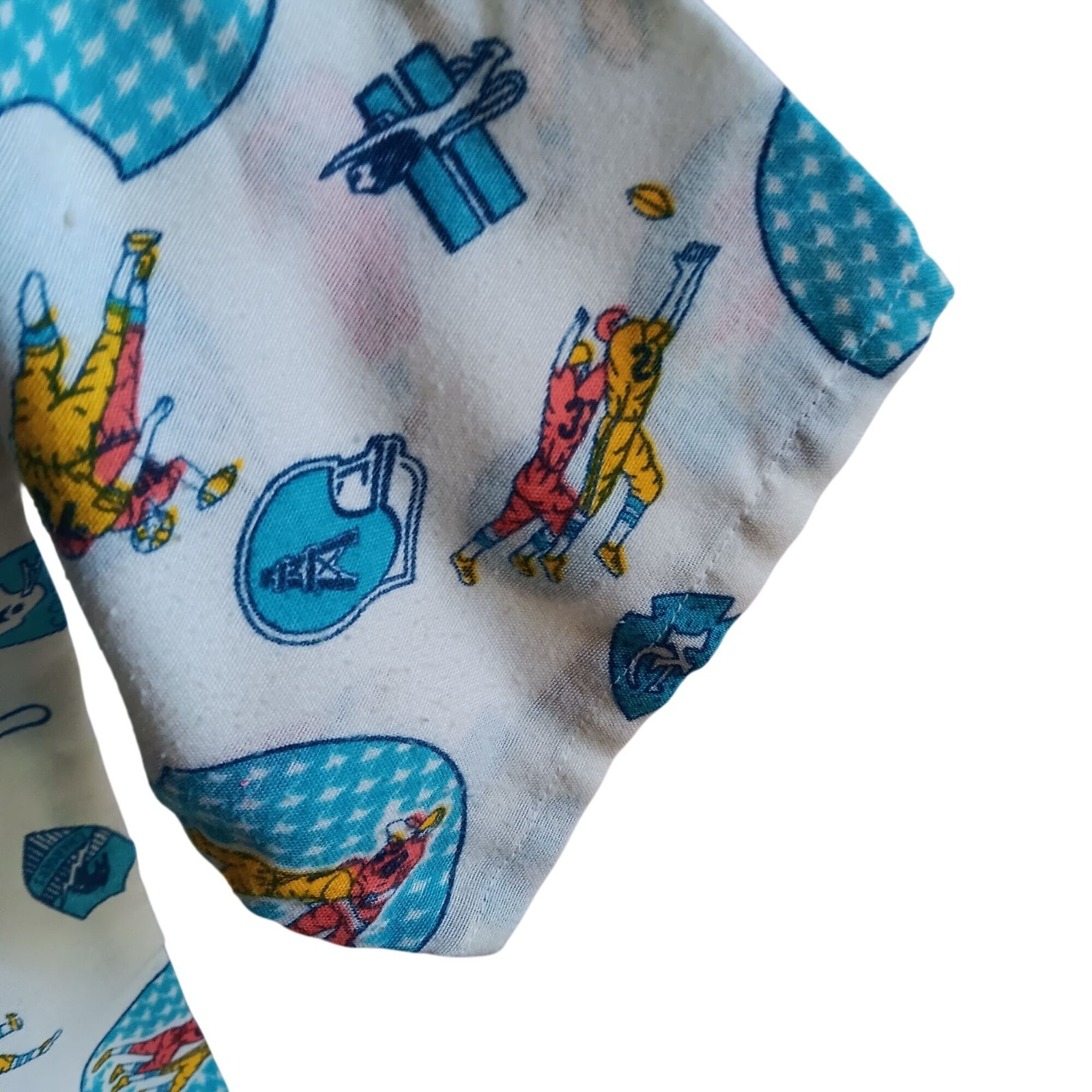 True Vintage 1960’s Small XS T-SHIRT HOME MADE PILLOWCASE FOOTBALL PRINT