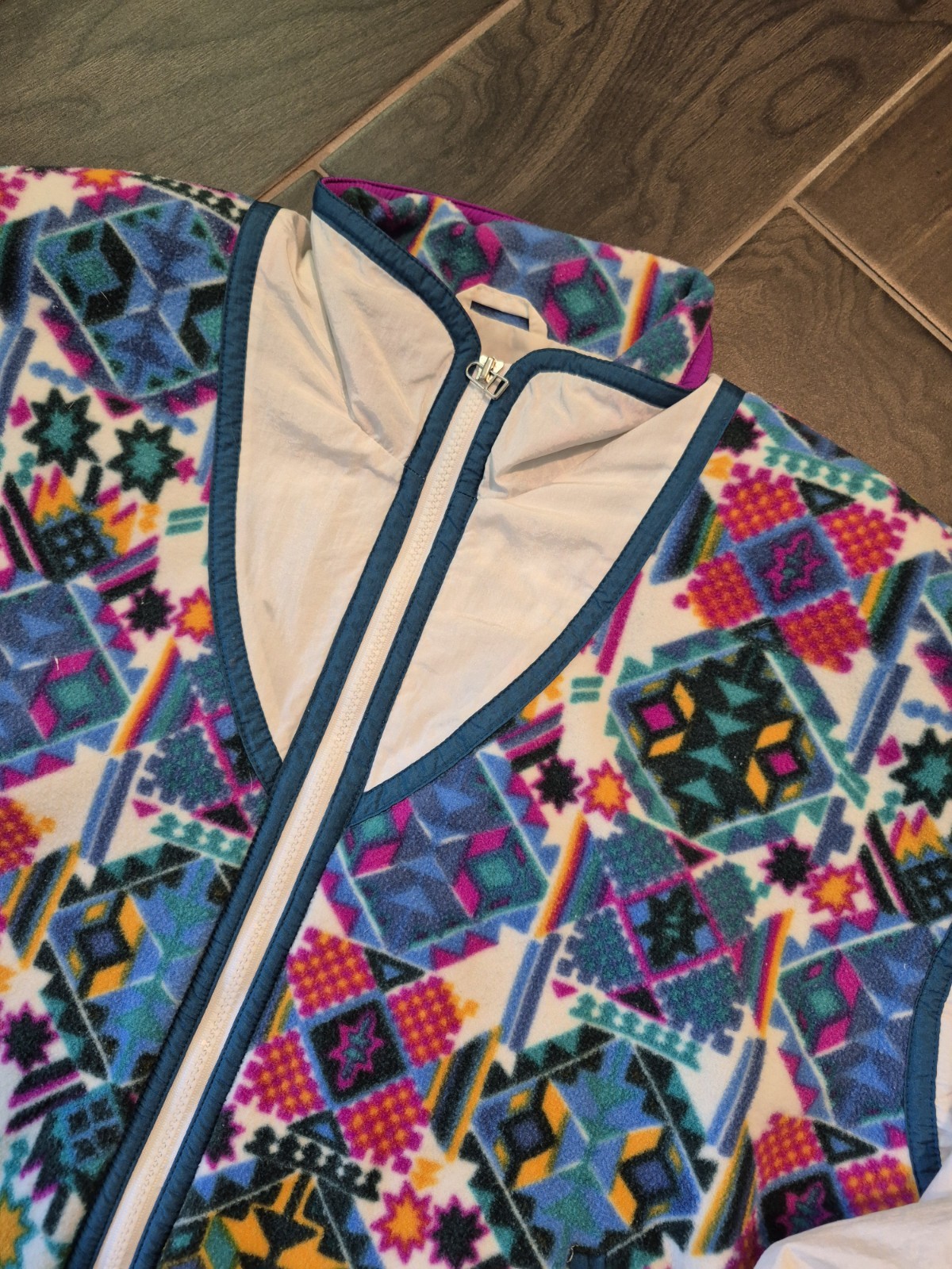 Vintage 80s East West Windbreaker Jacket Size Large Multicolor Aztec Retro