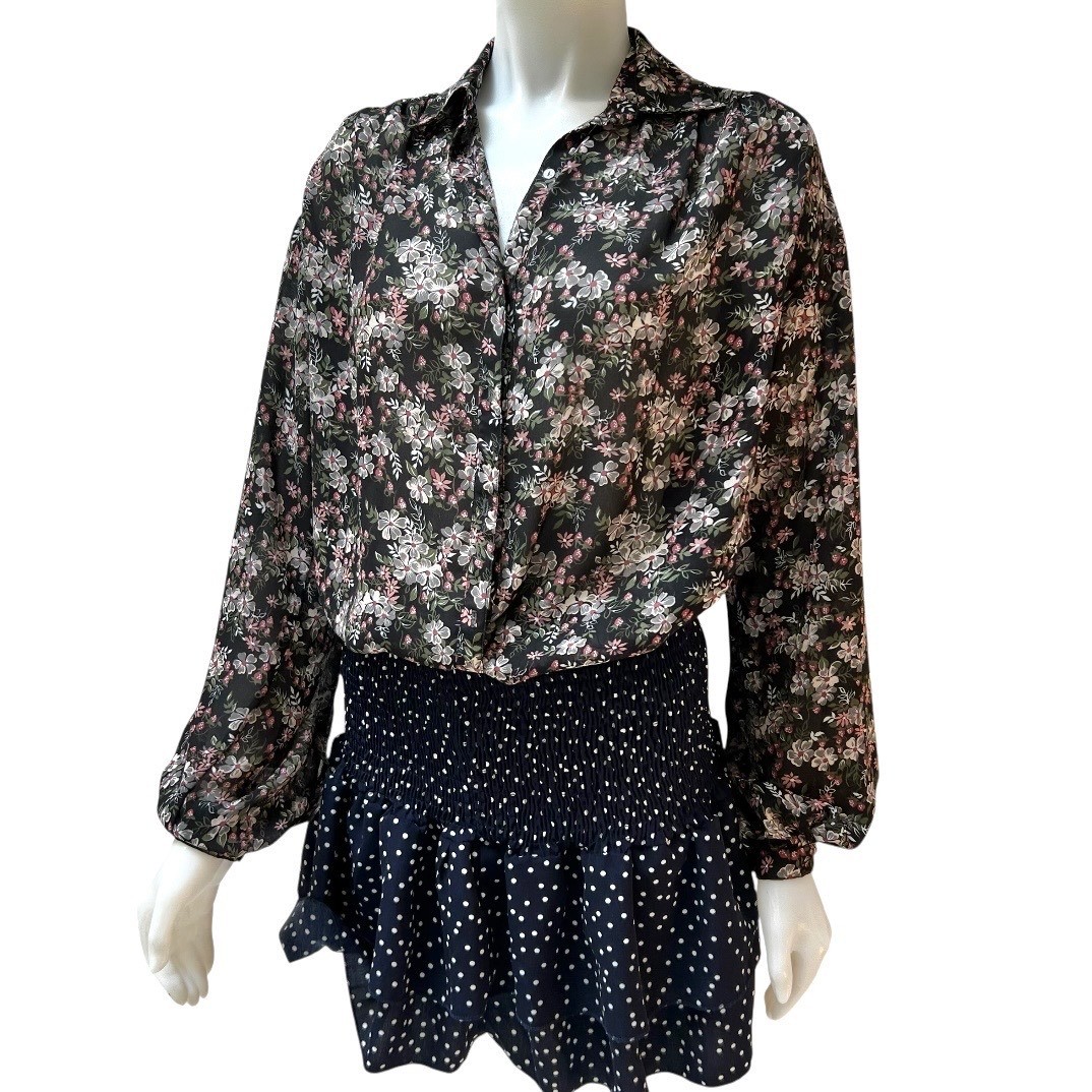 VTG 70s Givenchy for Chesa Floral Blouse 10 Office Siren Dark Fairy French Girl