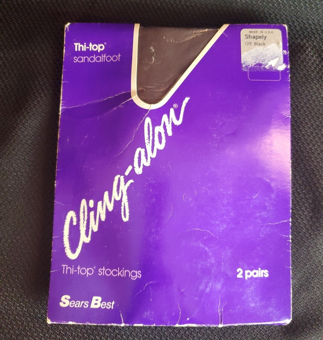Vintage Cling-alon Thi Top Stockings 2 Pair Shapely Off Black Sears Thigh Highs