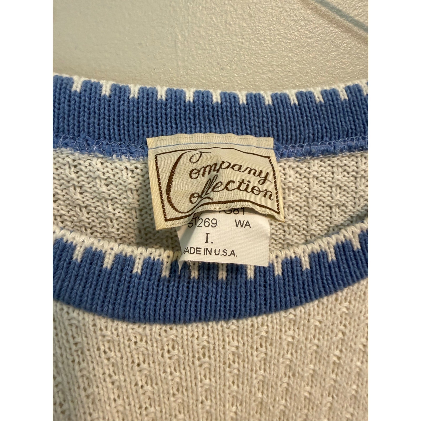 Vintage Company Collection Womens Short Sleeve Striped Knit Sweater Blue Large