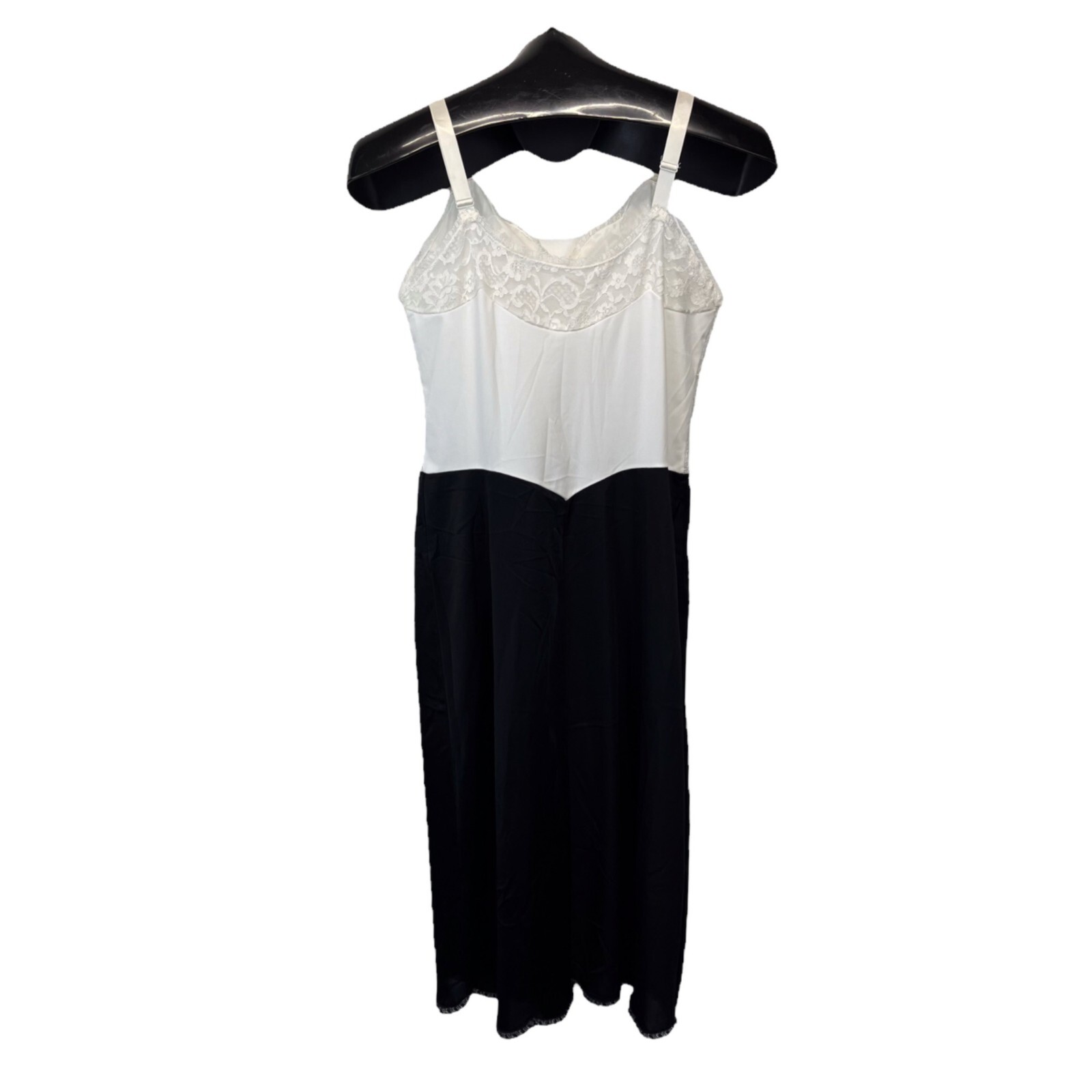 Vanity Fair Vintage 50s Mid Century Lace Slip Dress SMALL Black Cream Colors