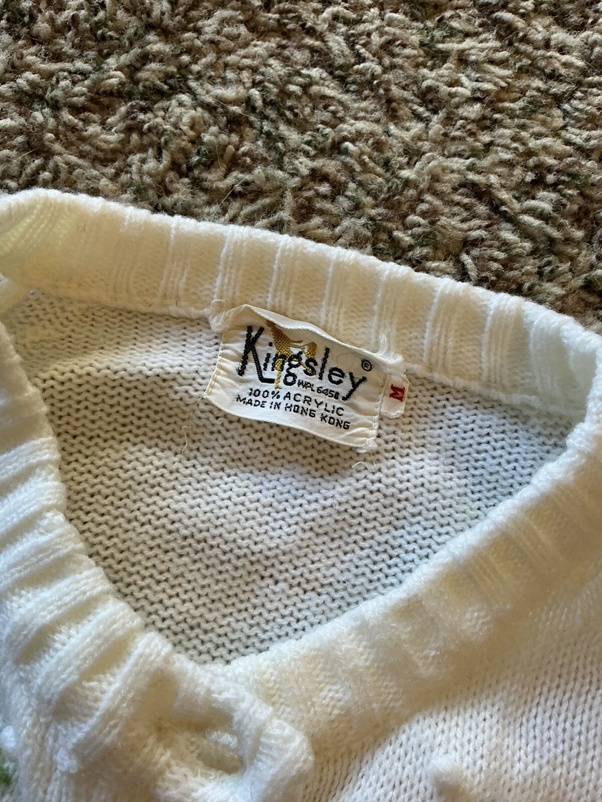 Vintage Kingsley Cardigan Sweater Medium VGUC White Floral Design