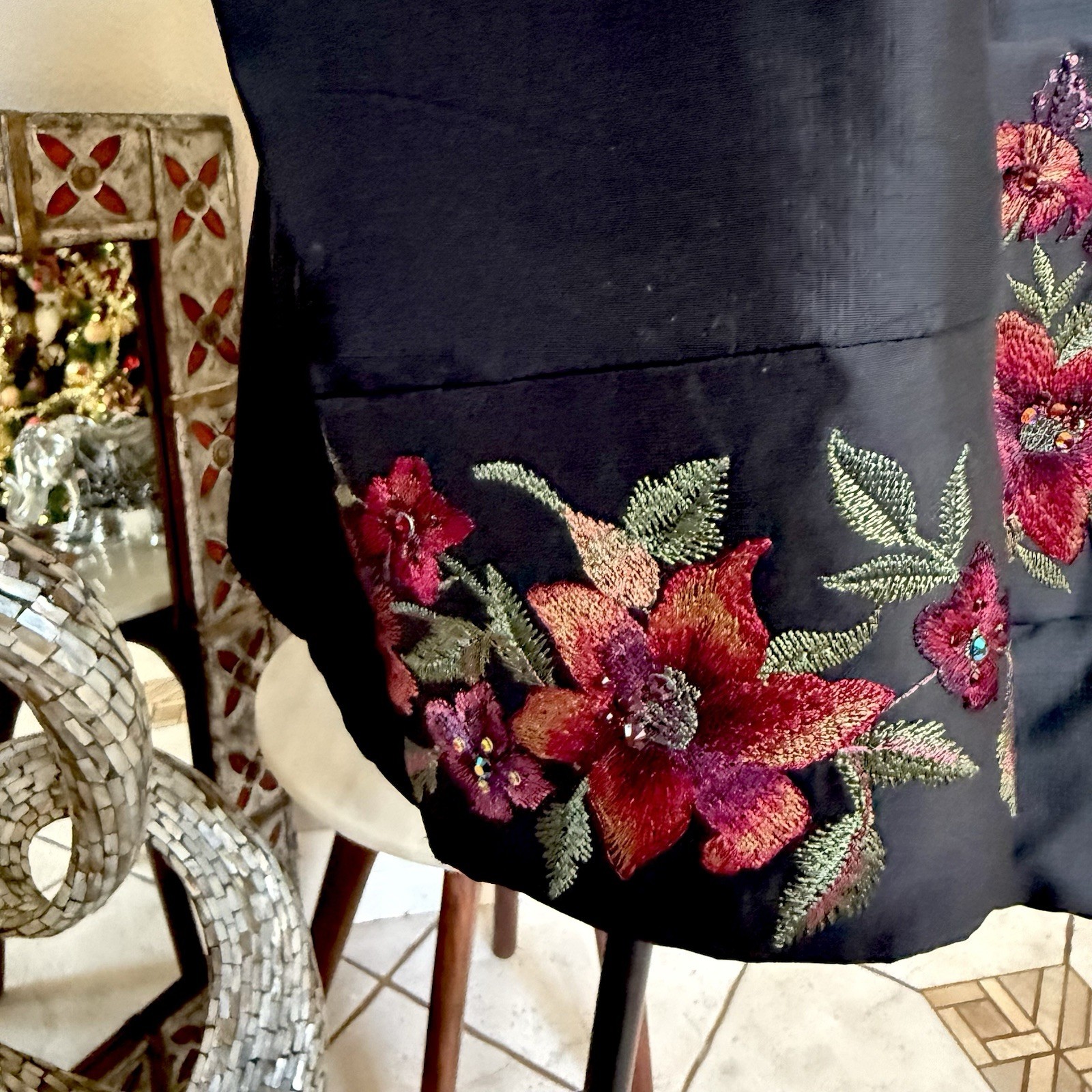 Vintage Korean Sul Yun Hyoung Designer Black Blazer Floral Embroidered Jacket