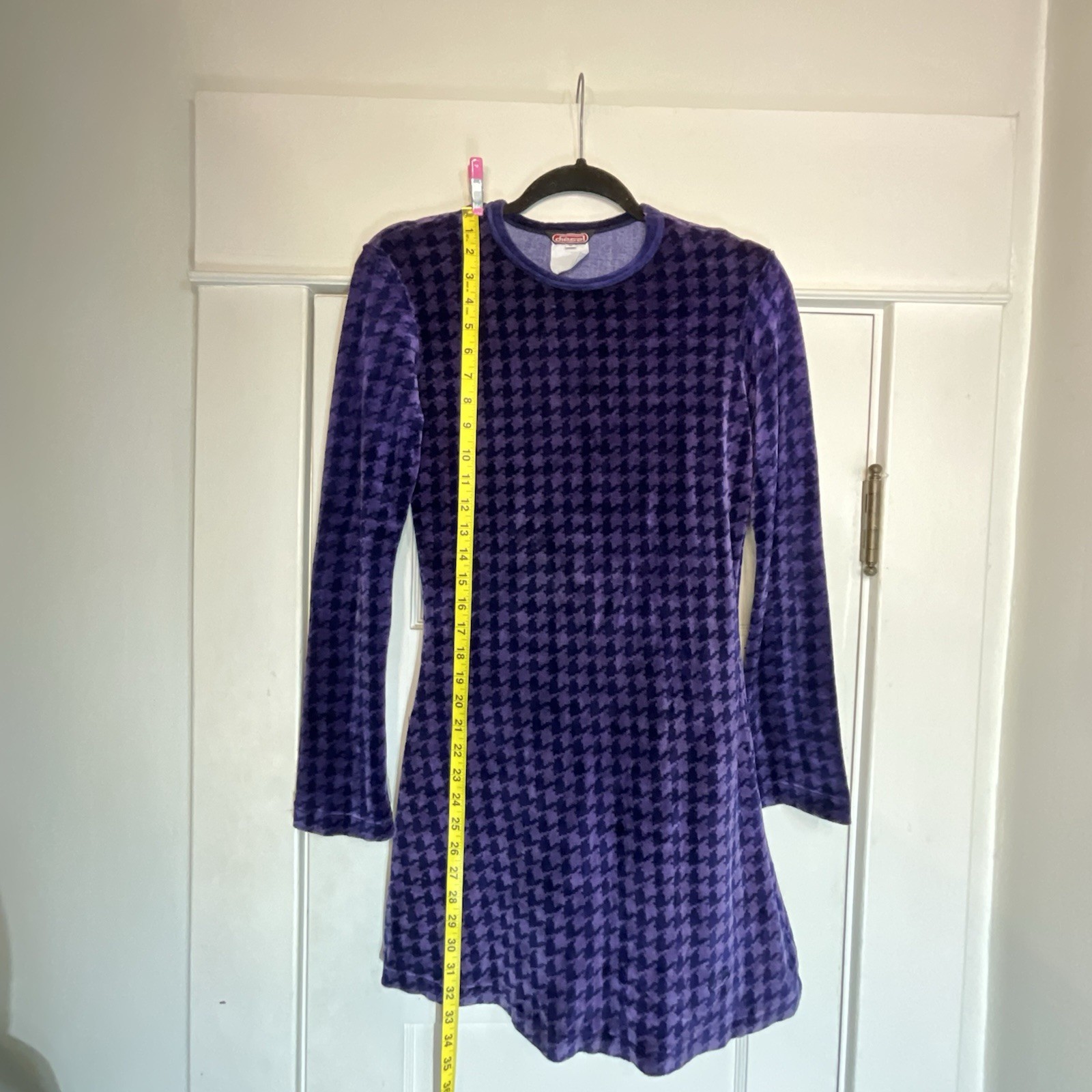 Vintage 90’s Diesel Velour Houndstooth Check Mini Dress Long Sleeve Size L RARE
