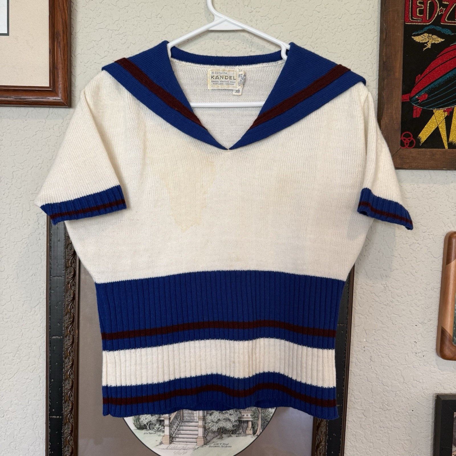 Vintage 50s/60s RARE Kandel Colorful Striped Cheerleader Knit Sweater Size Med