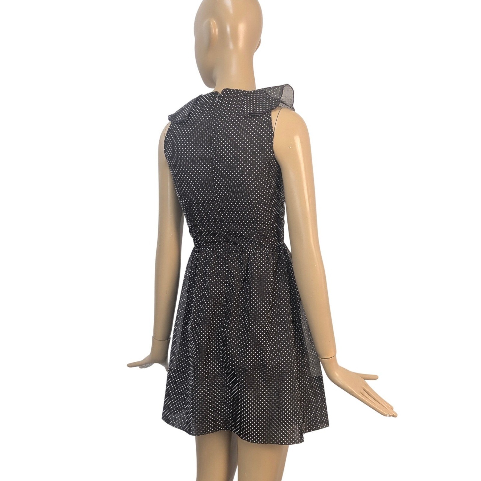 Vintage 60s Rodrigues Chocolate Brown Mod Polka Dot Ruffle Neck A-Line MiniDress