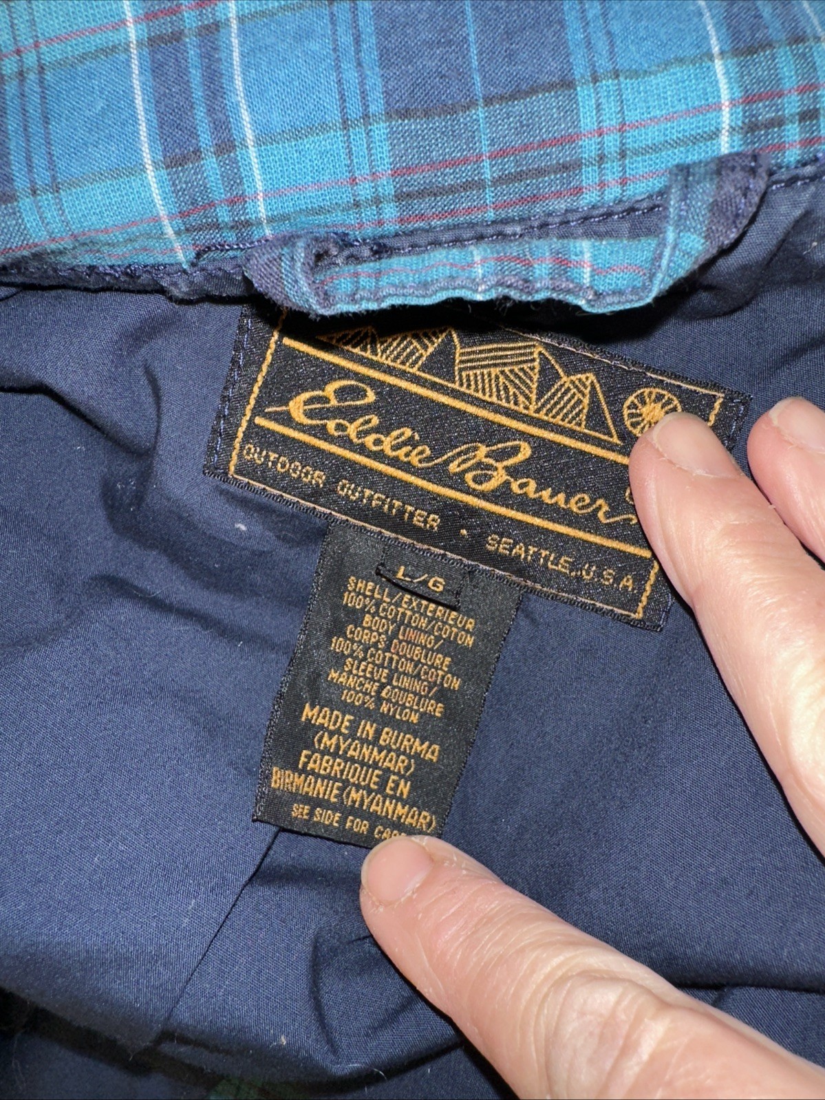 Vintage Eddie Bauer Blue Plaid Blazer Poplin Sport Jacket Women’s Sz Lg