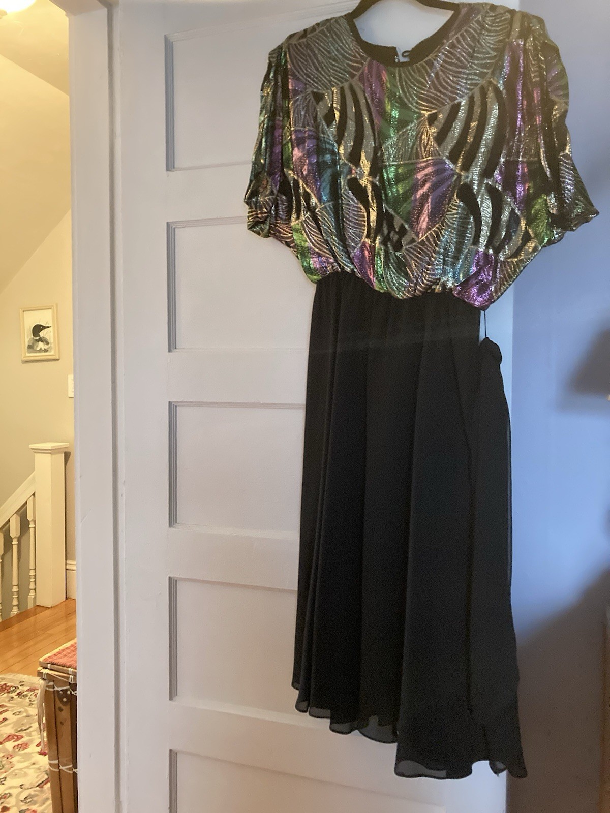 Vintage 80s Disco Glam Black Sheer Rayon Metallic Cocktail Party 11/12