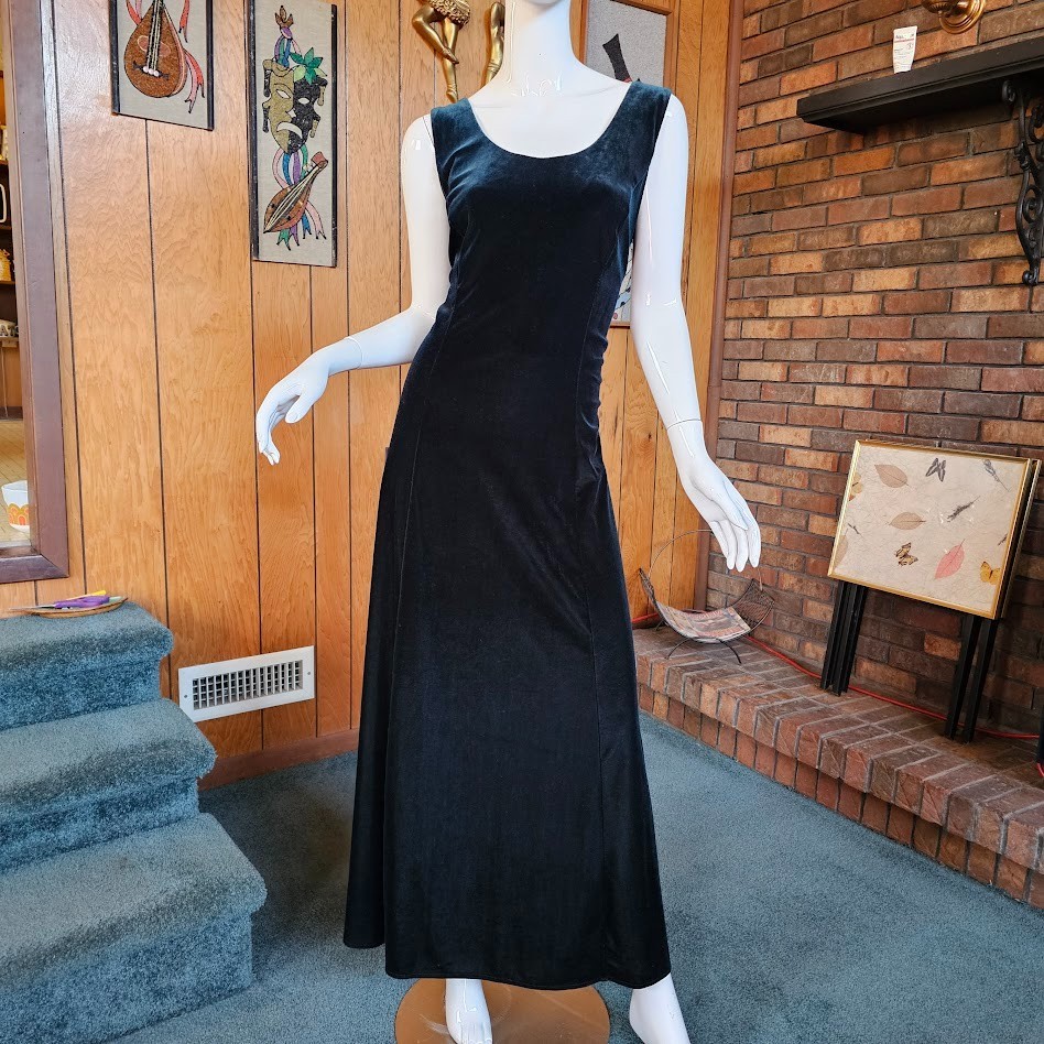 Vtg 90 Y2K Curvy Plus Goth Spider Back Emerald Green Velvet Prom Maxi Dress L/XL