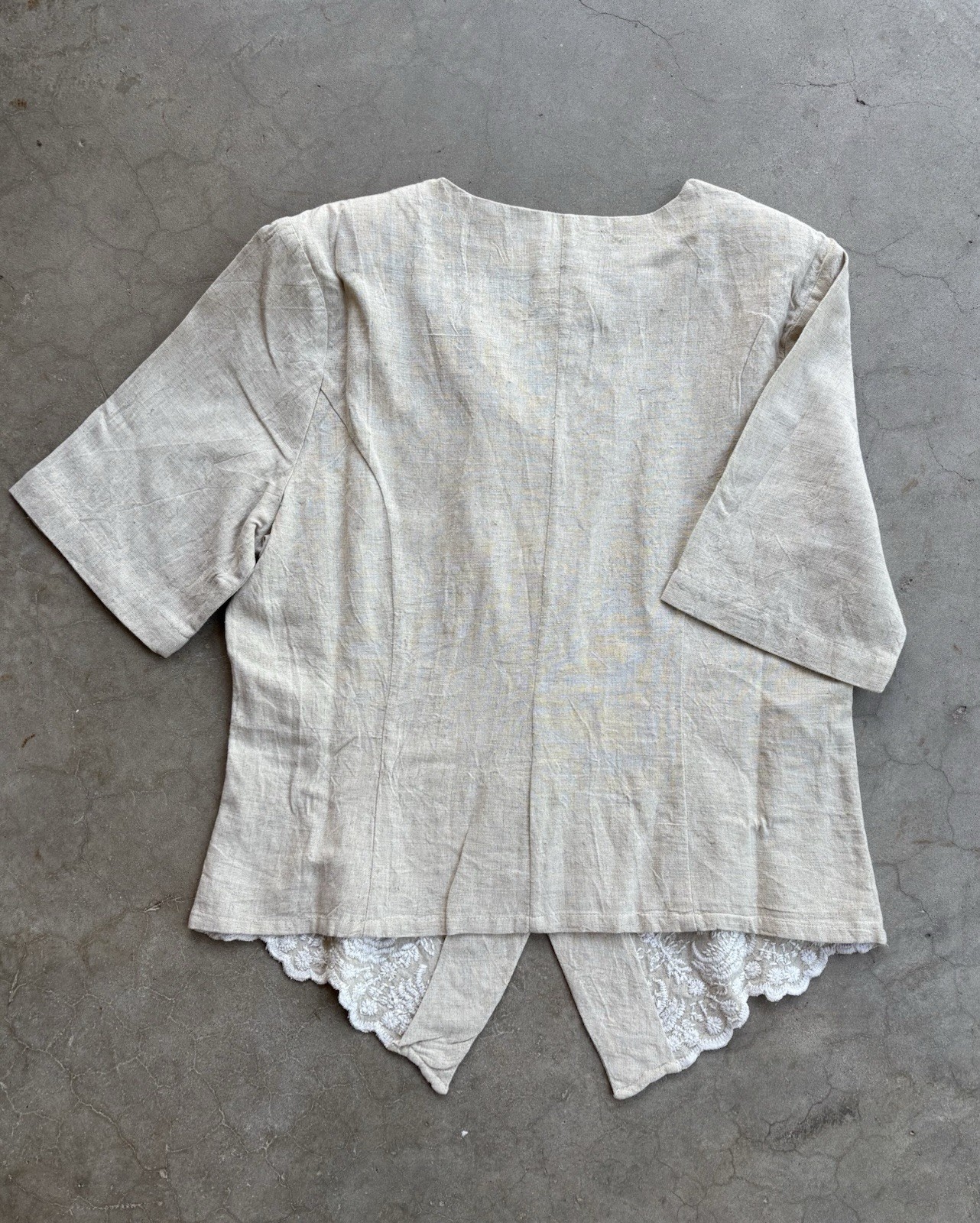 Vintage 1990s Linen/Cotton Embroidered Scalloped Hem Size 12 Padded Shoulder