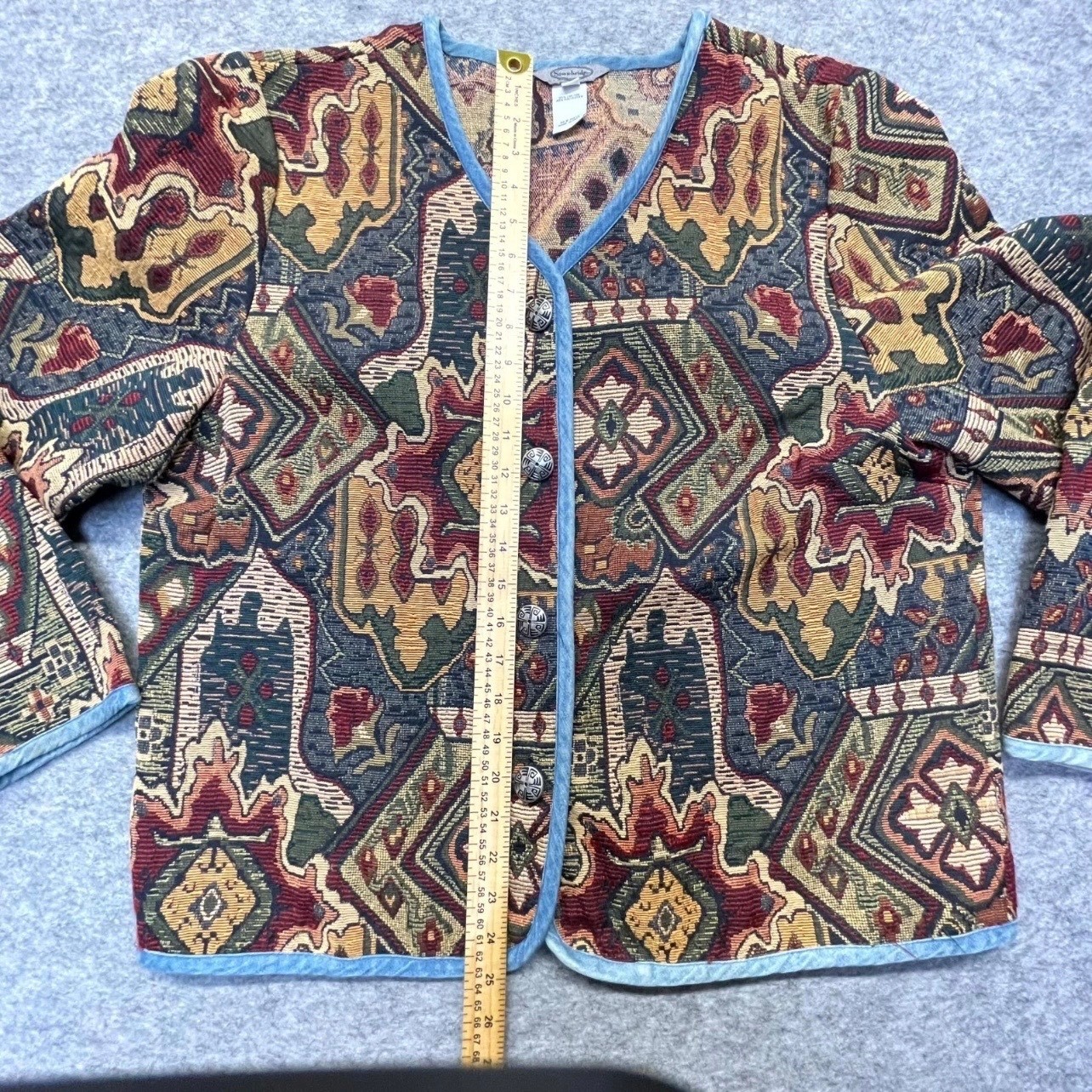 Stonebridge Tapestry Jacket Womens XL Button Boho Cotton Blend Multi Geometric
