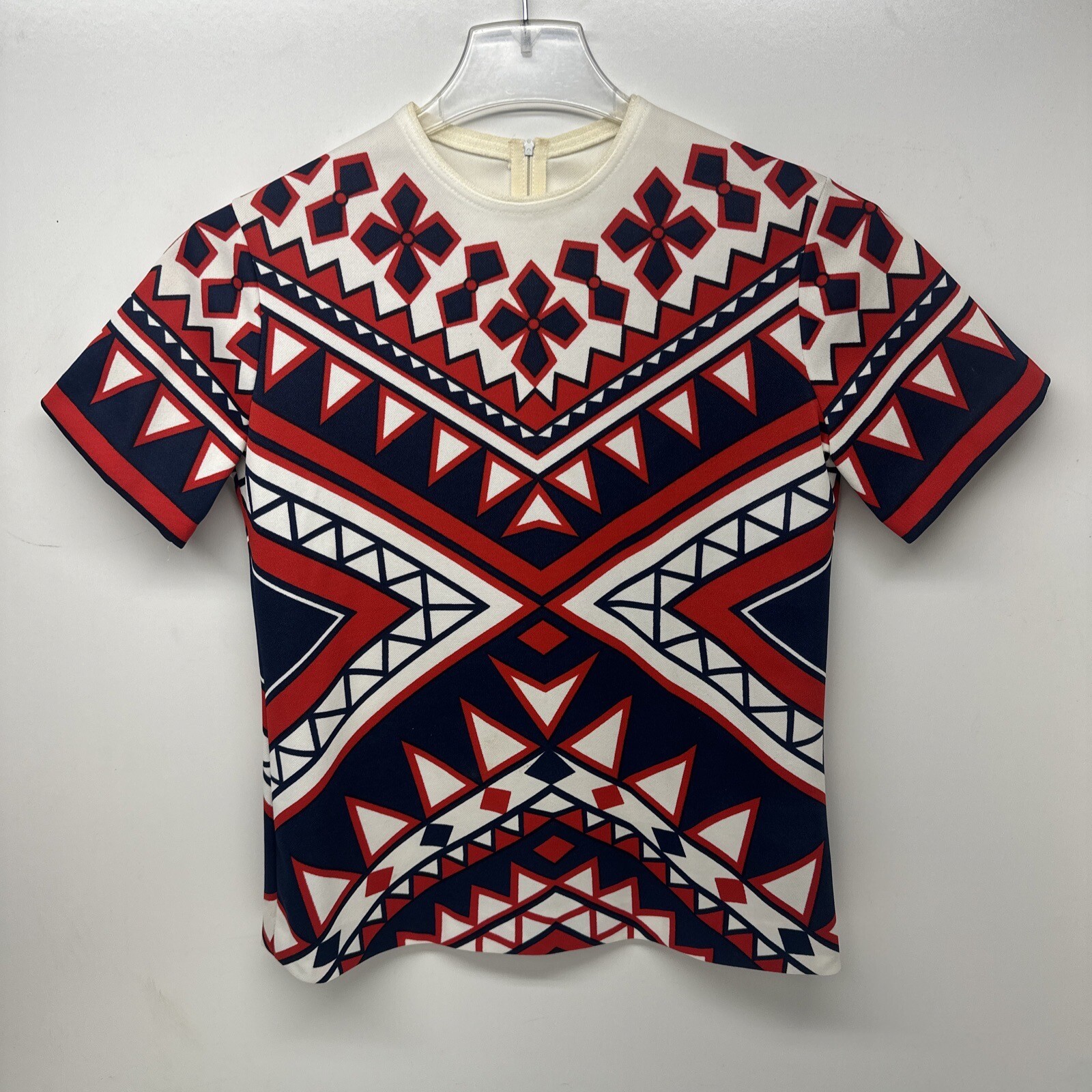 Vtg 60s BrookValley by Fairfield Blouse Shirt Multicolor Mod Native American