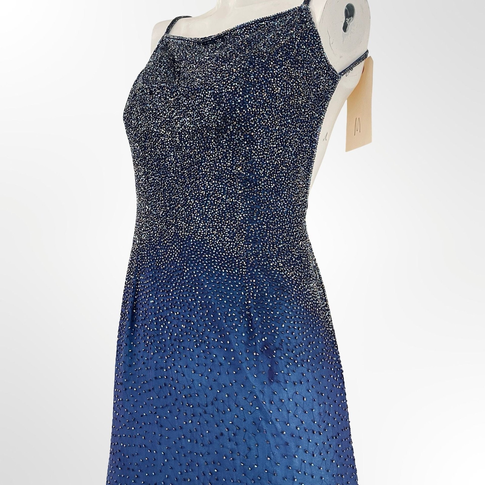 Vintage 100% Pure Silk Beaded Maxi Evening Gown with High Slit