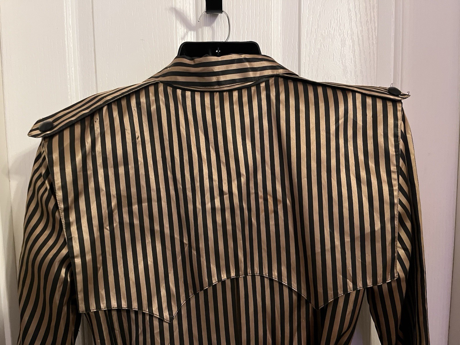 VTG 90s Cache Blazer Jacket Black Gold Striped Belted Satin Finish Mod Disco S/M